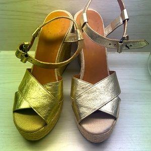 MARC BY MARC JACOBS SZ 38 GOLD LEATHER ESPADRILLE WEDGES BRAND NEW